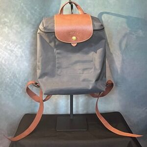 Longchamp Le Pliage Grey Nylon‎ Leather Trim Backpack 1699089300